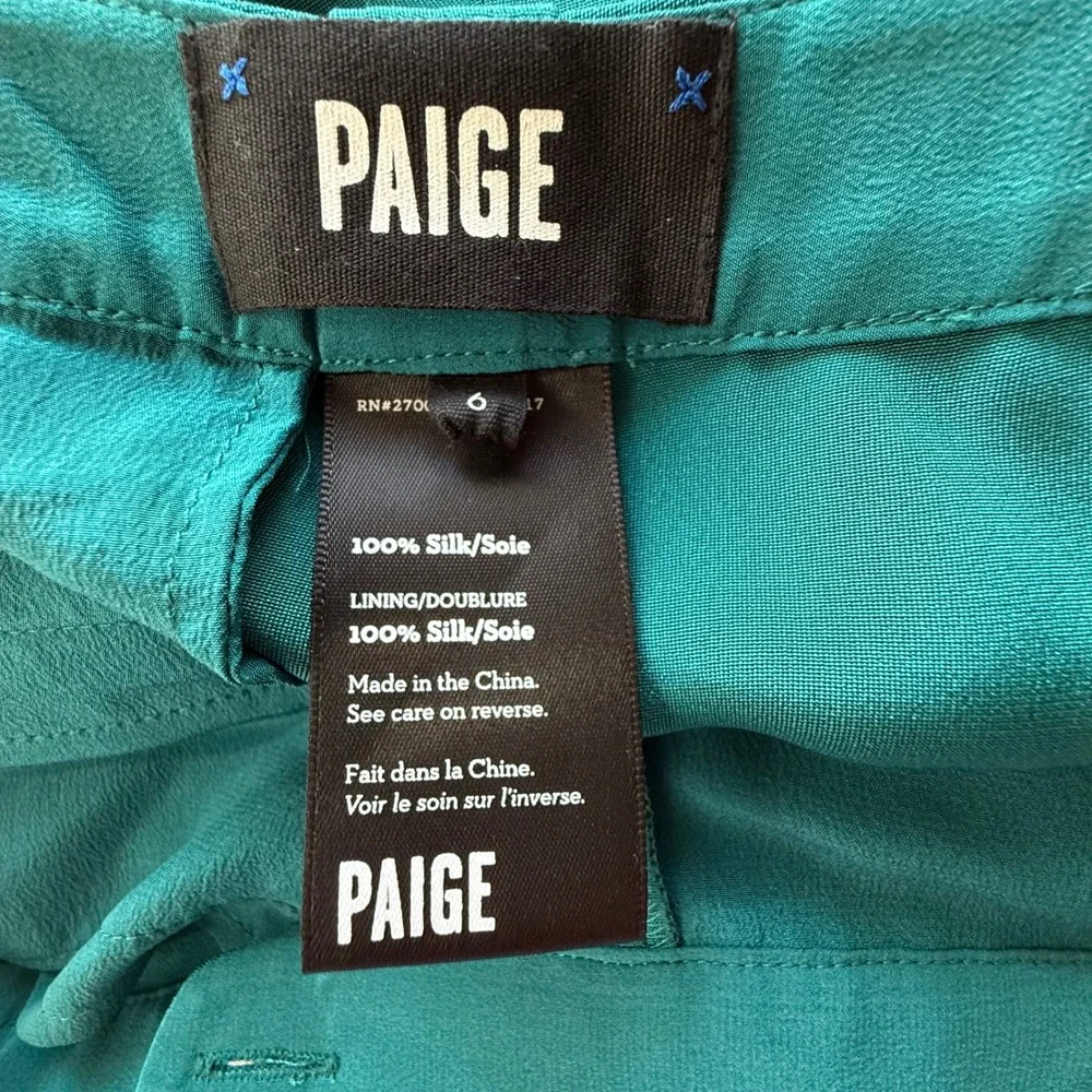 Paige Black Label Silk Wide Leg Trousers Gem Teal Green Career Pants Size 6‎ - Picture 6 of 7